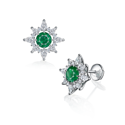 Серьги-пусеты с изумрудами и бриллиантами
