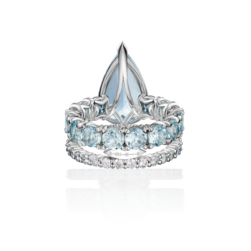 Кольцо с аквамаринами и бриллиантами