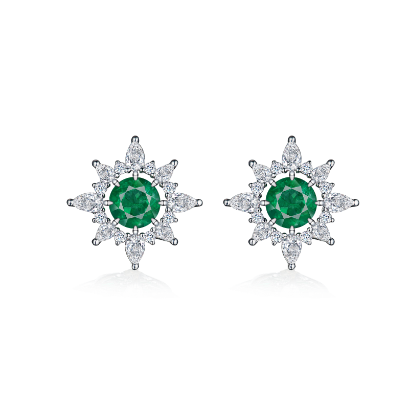 Серьги-пусеты с изумрудами и бриллиантами