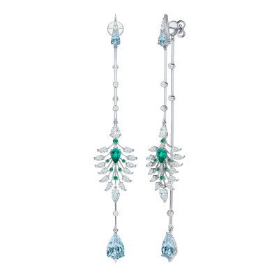 Серьги-пусеты с изумрудами, аквамаринами и бриллиантами