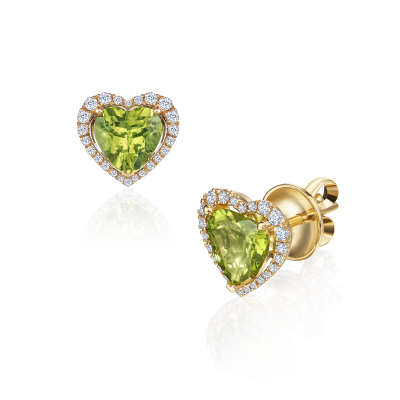 Серьги-пусеты с хризолитами и бриллиантами