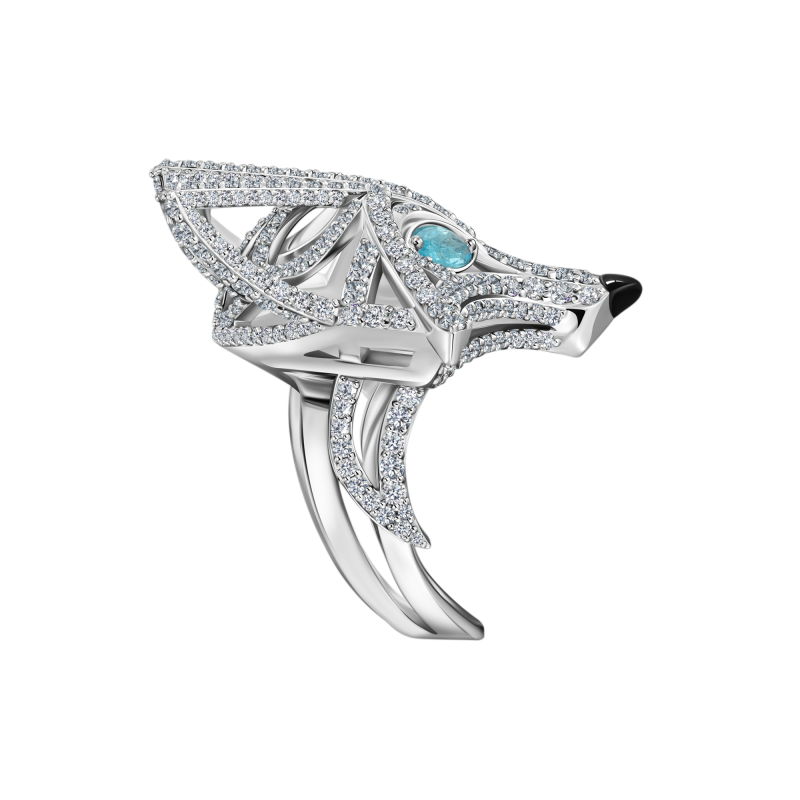 Кольцо с турмалинами параиба, бриллиантами и агатом