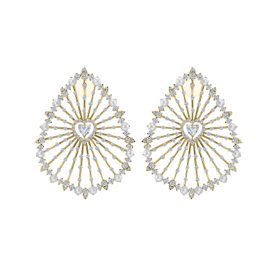 Серьги-пусеты с жемчугом и бриллиантами