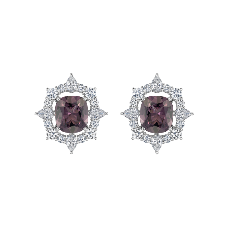 Серьги-пусеты со шпинелями и бриллиантами