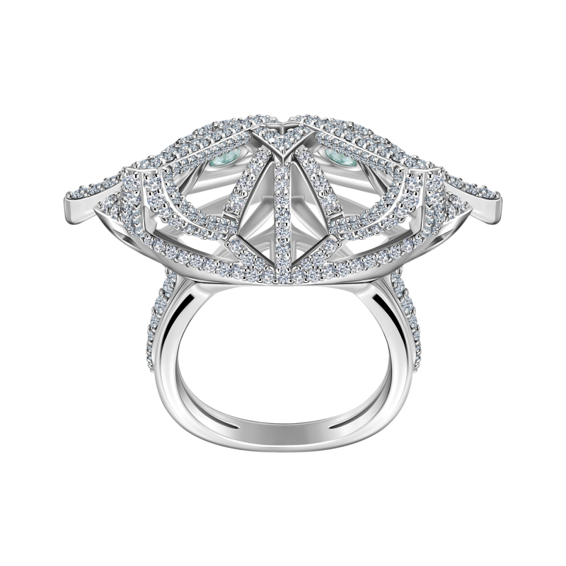 Кольцо с турмалинами параиба, бриллиантами и агатом