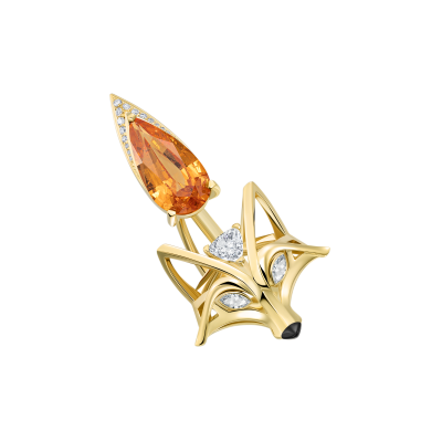 R09-S-111-5 Кольцо (750) (1 Гранат Спессартин Груша 13.0*7.1 3.590ct, 1 Бр Т-52 4.62*4.62 (6-5) 3/4А 0.170ct, 2 Бр М-55 3.95*2) ШК: 3000000001080