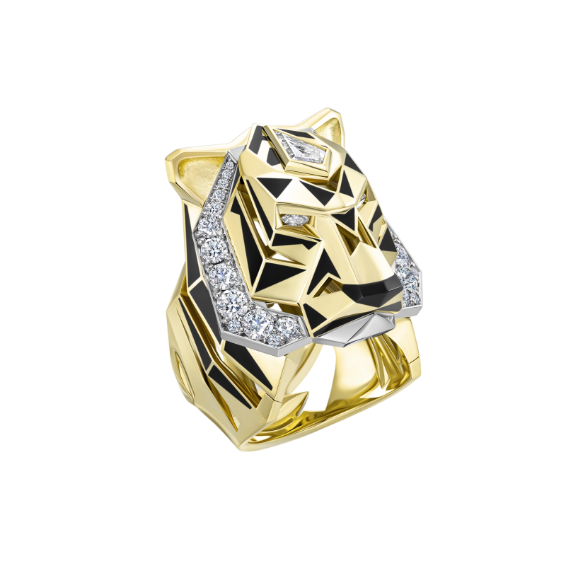 Кольцо с бриллиантами, агатом и эмалью