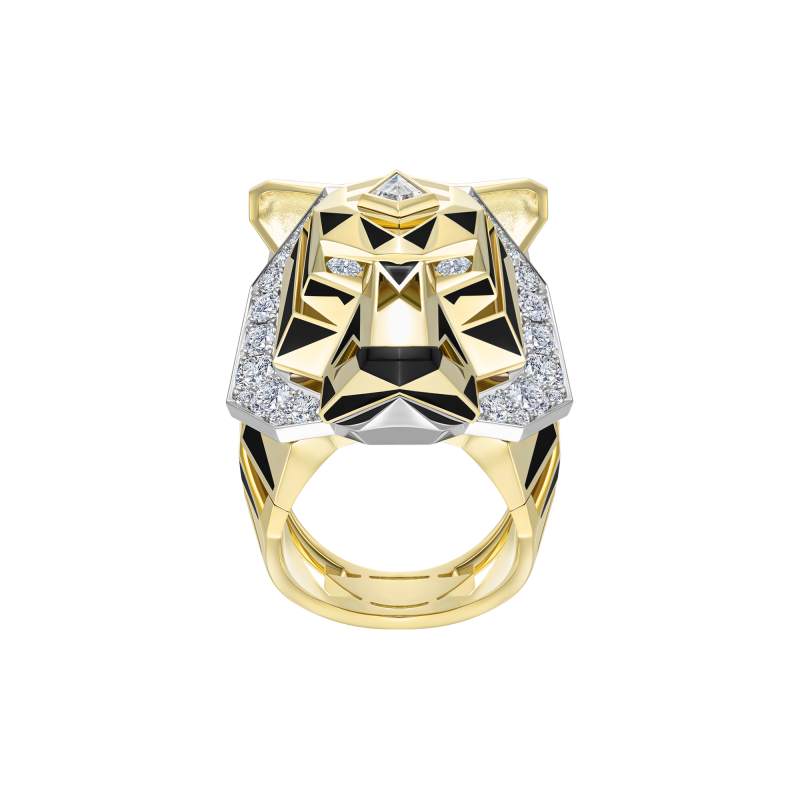 Кольцо с бриллиантами, агатом и эмалью