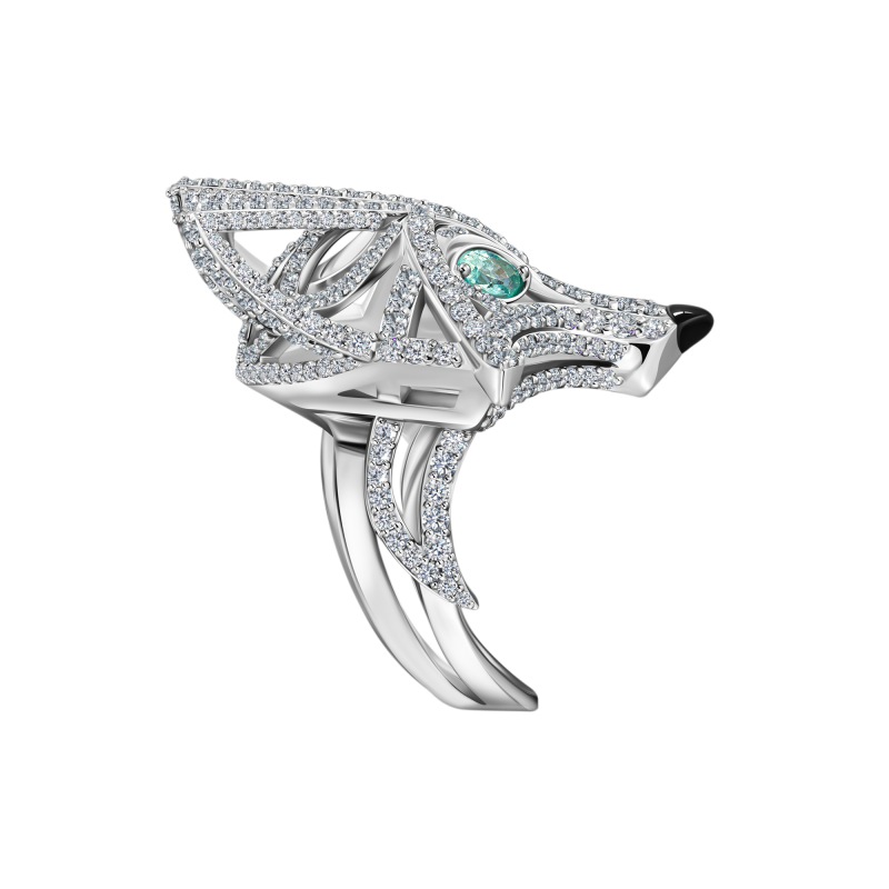 Кольцо с турмалинами параиба, бриллиантами и агатом