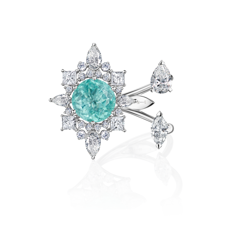 Кольцо с турмалином параиба и бриллиантами