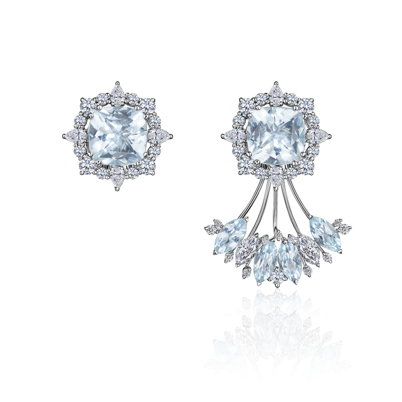 Серьги-пусеты с аквамаринами и бриллиантами