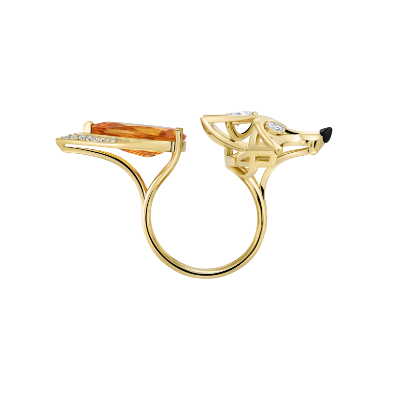 Кольцо с гранатом спессартин, бриллиантами и агатом