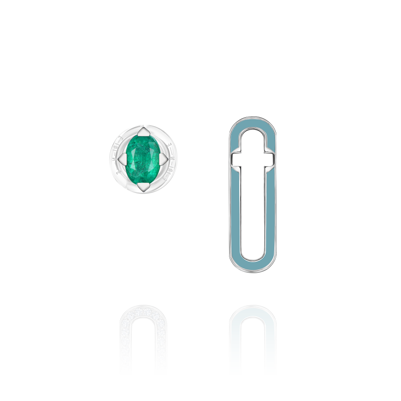 Серьга-пусета с изумрудом, бриллиантами и эмалью